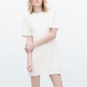 ZARA White Crochet Short Cape Sleeve Fitted Mini Dress